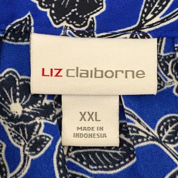 Liz Claiborne Blouse Short Sleeve Blue Floral Size XXL Plus Size - Picture 7 of 8